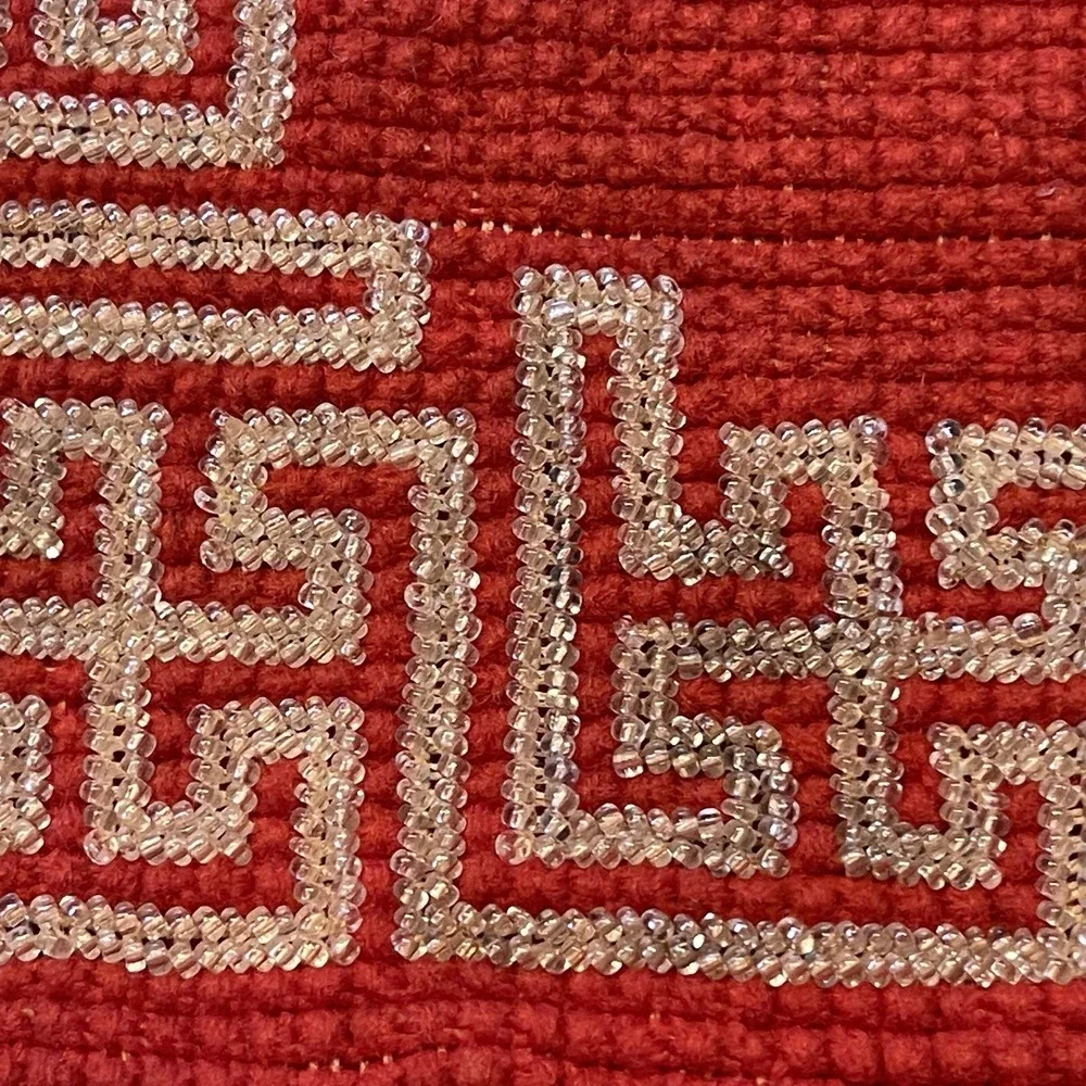 Table Mat Beaded Wool Good Luck Circa 1910 8.5